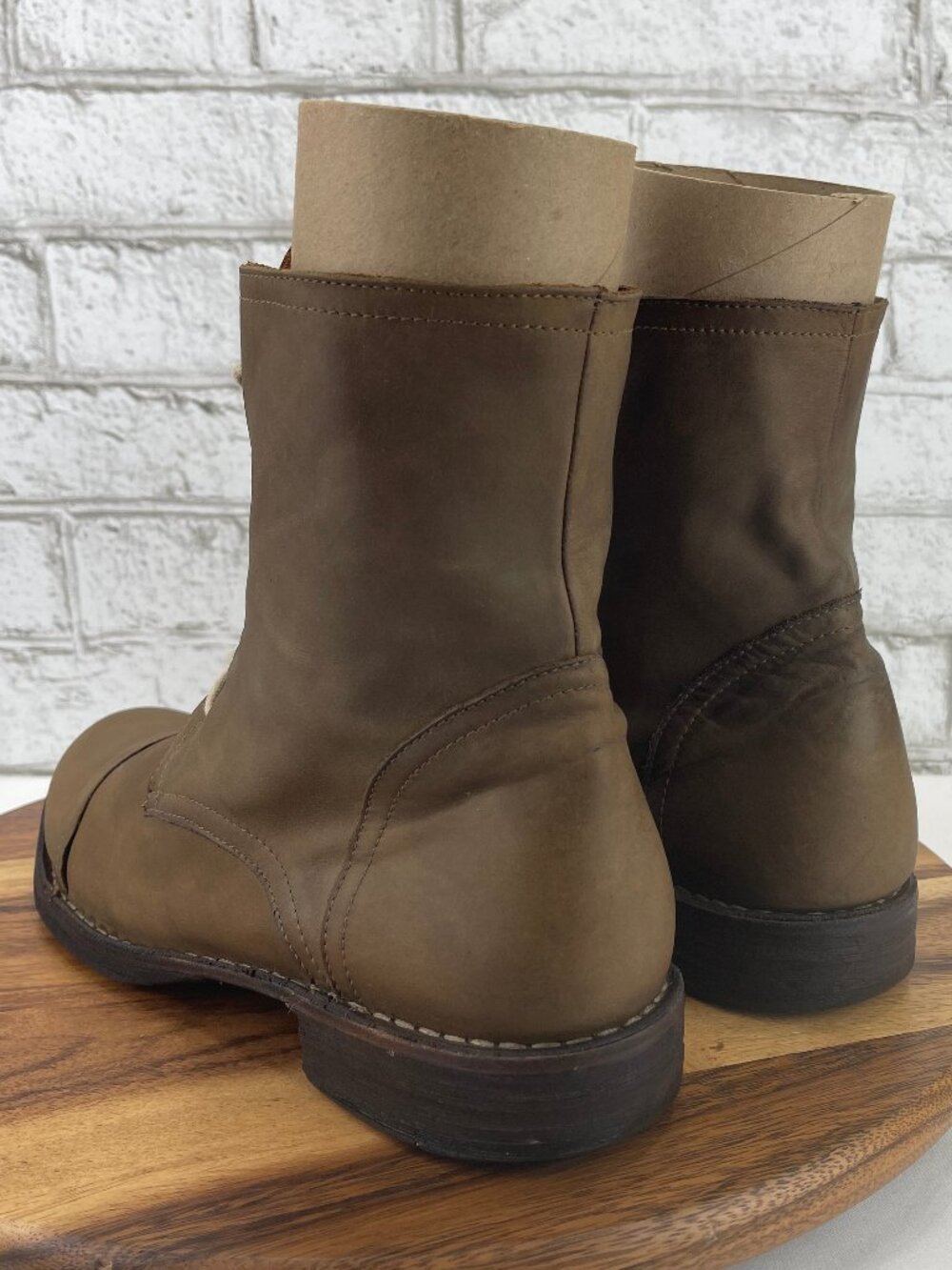 Florentini + Baker Mens Sz. 10 Light Brown Leather Cap Toe Lace Up Boots Italy - Picture 3 of 16
